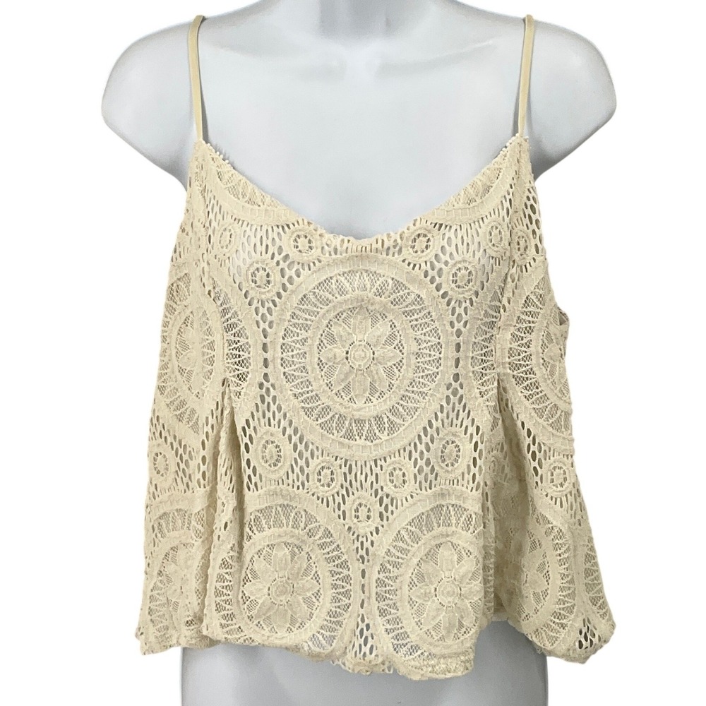 American Eagle Cami Top Women XL Cream Boho Crochet Lace V-Neck Festival Y2K